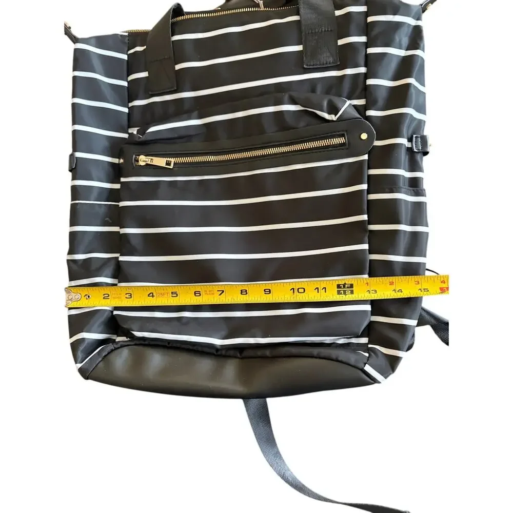 A New Day Black White Stripe Backpack Tote Laptop Bag Travel NWT Gold Zipper